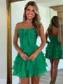 A-line Sweetheart Cascading Ruffles Short/Mini Chiffon Corset Homecoming Dress