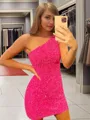 Sheath/Column One-Shoulder Short/Mini Velvet Sequins Homecoming Dress