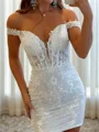 Sheath Off-the-Shoulder Appliques Lace Short/Mini Lace Corset Homecoming Dress