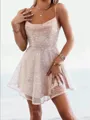 A-Line/Princess Spaghetti Straps Short/Mini Sequins Homecoming Dress