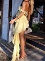 A-line Off-the-Shoulder Cascading Ruffles Short/Mini Chiffon Homecoming Dress