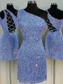 Sheath/Column One-Shoulder Short/Mini Velvet Sequins Homecoming Dress