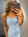 Sheath/Column Spaghetti Straps Short/Mini Lace Homecoming Dress With Appliques Lace