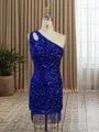 Sheath/Column One-Shoulder Short/Mini Velvet Sequins Homecoming Dress