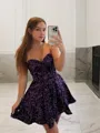 A-Line/Princess Sweetheart Short/Mini Velvet Sequins Homecoming Dress