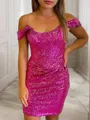 Sheath/Column Off-the-Shoulder Short/Mini Sequins Homecoming Dress With Ruffles