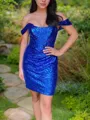 Sheath/Column Off-the-Shoulder Short/Mini Sequins Homecoming Dress With Ruffles
