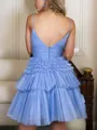 A-Line/Princess Spaghetti Straps Short/Mini Tulle Homecoming Dress With Ruffles