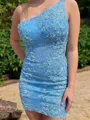 Sheath/Column One-Shoulder Short/Mini Sequins Homecoming Dress With Appliques Lace
