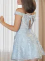 A-Line/Princess Off-the-Shoulder Short/Mini Lace Applique Homecoming Dress