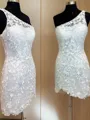 Sheath/Column One-Shoulder Short/Mini Lace Applique Homecoming Dress