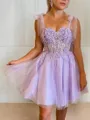 A-Line/Princess Sweetheart Short/Mini Tulle Homecoming Dress With Appliques Lace