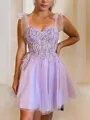 A-Line/Princess Sweetheart Short/Mini Tulle Homecoming Dress With Appliques Lace