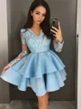 A-Line/Princess V-neck Short/Mini Satin Homecoming Dress