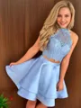A-Line/Princess Halter Short/Mini Satin Homecoming Dress