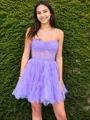 A-line Sweetheart Ruffles Short/Mini Tulle Corset Homecoming Dress