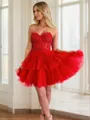 A-line Sweetheart Appliques Lace Short/Mini Tulle Corset Homecoming Dress
