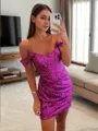 Sheath Off-the-Shoulder Pleated Short/Mini Sequins Corset Homecoming Dress