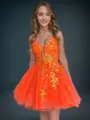 A-line V-neck Appliques Lace Short/Mini Tulle Homecoming Dress