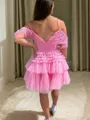 A-line Cold Shoulder Layers Short/Mini Tulle Homecoming Dress
