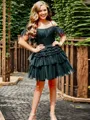 A-line Cold Shoulder Layers Short/Mini Tulle Homecoming Dress