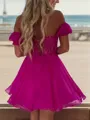 A-line Sweetheart Short Sleeves Appliques Lace Short/Mini Chiffon Corset Homecoming Dress