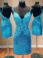Sheath V-neck Appliques Lace Short/Mini Sequins Homecoming Dress
