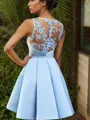 A-Line/Princess Bateau Short/Mini Satin Homecoming Dress With Appliques Lace