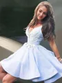 A-Line/Princess V-neck Short/Mini Satin Homecoming Dress