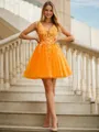 Ball-Gown V-neck Appliques Lace Short/Mini Tulle Homecoming Dress