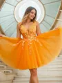Ball-Gown V-neck Appliques Lace Short/Mini Tulle Homecoming Dress