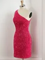 Sheath One-Shoulder Sequin Short/Mini Velvet Sequins Homecoming Dress