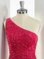 Sheath One-Shoulder Sequin Short/Mini Velvet Sequins Homecoming Dress