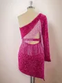 Sheath Long Sleeves Velvet Sequins One-Shoulder Short/Mini Homecoming Dress