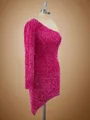 Sheath Long Sleeves Velvet Sequins One-Shoulder Short/Mini Homecoming Dress