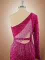 Sheath Long Sleeves Velvet Sequins One-Shoulder Short/Mini Homecoming Dress