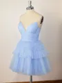A-line Tulle Spaghetti Straps Ruffles Short/Mini Homecoming Dress