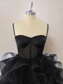 A-line Satin Spaghetti Straps Cascading Ruffles Corset Short/Mini Homecoming Dress