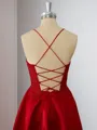 A-line Satin Red Spaghetti Straps Appliques Lace Corset Short/Mini Homecoming Dress