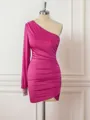 Sheath Long Sleeves Jersey One-Shoulder Pleated Short/Mini Homecoming Dress