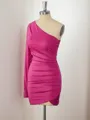 Sheath Long Sleeves Jersey One-Shoulder Pleated Short/Mini Homecoming Dress