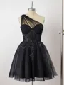 A-line Tulle One-Shoulder Sequin Corset Short/Mini Homecoming Dress