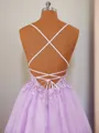 A-line Tulle V-neck Appliques Lace Corset Short/Mini Homecoming Dress