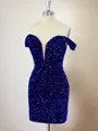 Sheath Velvet Sequins Off-the-Shoulder Short/Mini Homecoming Dress