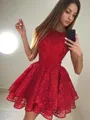 A-Line/Princess Scoop Short/Mini Lace Homecoming Dress With Lace