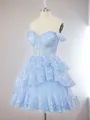 Ball-Gown Tulle Off-the-Shoulder Appliques Lace Corset Short/Mini Homecoming Dress