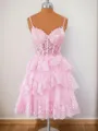 Ball-Gown Tulle V-neck Appliques Lace Corset Short/Mini Homecoming Dress