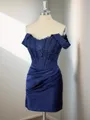 Sheath Silk Like Satin Off-the-Shoulder Appliques Lace Corset Short/Mini Homecoming Dress
