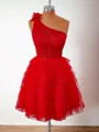 Ball-Gown Tulle One-Shoulder Appliques Lace Corset Short/Mini Homecoming Dress