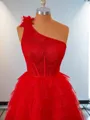 Ball-Gown Tulle One-Shoulder Appliques Lace Corset Short/Mini Homecoming Dress